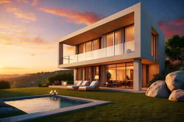 Wall Mural - A luxury home at sunset.