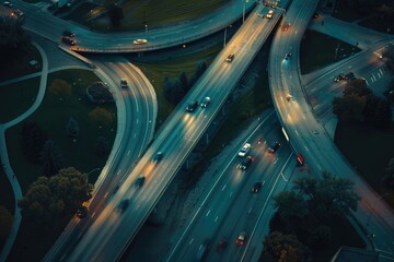 Wall Mural - Nighttime highway intersection with cars and lights