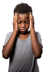 Sticker - PNG A black boy worried on the white background