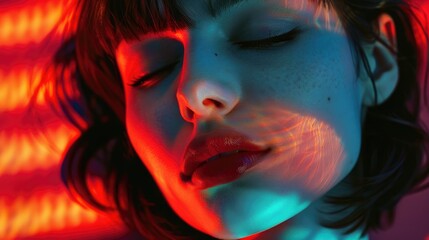 Poster - A close-up shot of a woman with her eyes closed, focused on the moment