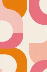 Wall Mural - Pink and orange retro groovy pattern with simple geometric shapes, creating a vibrant vintage aesthetic