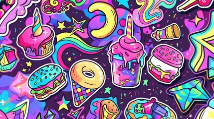 Poster - A selection of colorful stickers on a vibrant purple background, ideal for use in designs, crafts, and creative projects