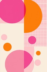 Wall Mural - Abstract geometric art with a vivid color scheme featuring large pink and orange circles in a flat design style