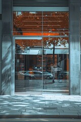 Poster - A car is parked in front of a building