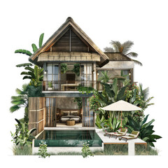 Wall Mural - the architecture design illustration of a tropical pool villa with a small pool in Bali