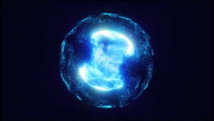 Poster - A glowing blue energy sphere with dynamic textures and swirling patterns, emitting a futuristic and cosmic aura technology space sci-fi