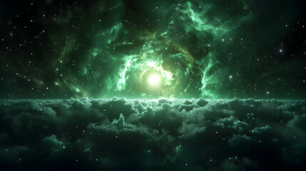 Sticker - Green Nebula Space Background