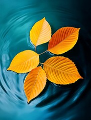 Wall Mural - Tranquil Golden Leaves Floating on Clear Pond | Serene Nature Reflections with Sunlight | High Detail Realistic Photo