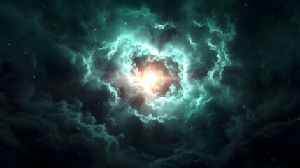 Wall Mural - Green Nebula Space Background