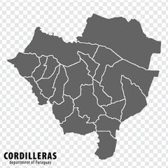 Wall Mural - Blank map Cordillera Department of Paraguay. High quality map Department  of Cordillera with districts on transparent background for your web site design, logo, app, UI.  Republic of Paraguay.  EPS10.