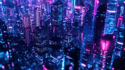 Wall Mural - Neon-Lit Skyscrapers in a Futuristic Cityscape