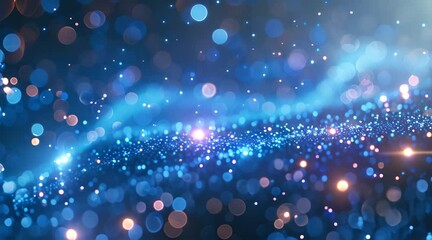 Wall Mural - Abstract blue bokeh background with glittering lights and a wave of light.