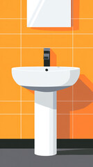 Sticker - 2d vector graphic illustration of an orange-white bathroom sink in the bathroom 