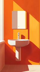 Poster - 2d vector graphic illustration of an orange-white bathroom sink in the bathroom 