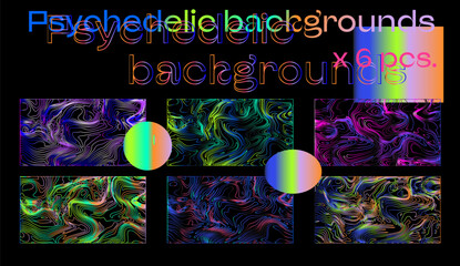 Aufkleber - A set of psychedelic backgrounds and textures with swirling structure and bright colors.
