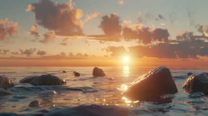 Poster - Tranquil ocean view with rocks at sunset