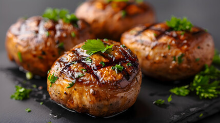 Canvas Print - Grilled Portobello Mushrooms Outdoor Picnic 