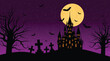 © Marina - Halloween night starry sky in purple shades silhouettes of trees and castle desktop wallpaper