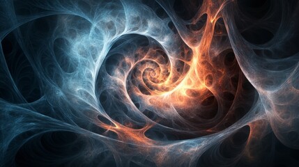 Wall Mural - swirling abstract patterns of blue and orange energy create a mesmerizing visual effect in a dark sp