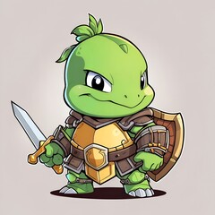 Sticker - A Cute Green Turtle Warrior