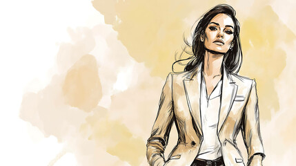 Sticker - A fashion illustration of a woman in a blazer and white shirt.