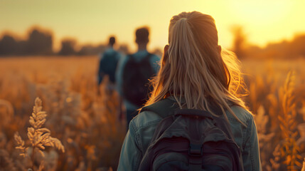 Canvas Print - Group Friends Traveling Together Enjoying Youth