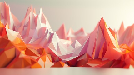 Wall Mural - abstract geometric landscape featuring colorful polygonal mountains during sunset