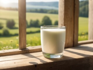 a glass of milk on the windowsill