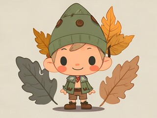 Sticker - Cute Cartoon Boy in Autumn Clothes