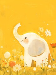 Wall Mural - there is a painting of an elephant standing in a field of flowers