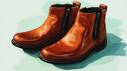 Wall Mural - A pair of shiny brown ankle boots with side zippers.