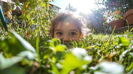 Wall Mural - there is a little girl that is hiding in the grass