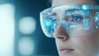 © forenna - closeup of a woman using futuristic smart glasses, highlighting the evolution of business communication, job innovation, and advanced digital connectivity. Suitable for tech-forwar