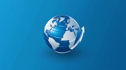 Wall Mural - A 3D globe with an arrow circling it on a blue background.