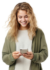 Sticker - PNG A young woman holding a mobile cellphone looking at the camera portrait smile adult.