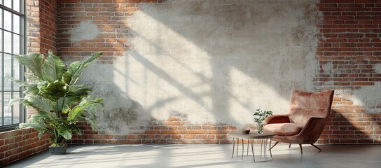 Sticker - Modern Interior Design with Exposed Brick Wall and Natural Light