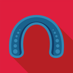 Wall Mural - Blue horseshoe casting a shadow on red background, simple vector illustration in flat design