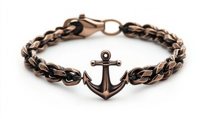 Men's bracelet with an anchor on a white background