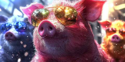 Canvas Print - Pig wearing sunglasses looking cool.