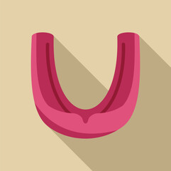 Poster - pink mouth guard protecting teeth from injury icon in flat style, with long shadow on a beige backgr