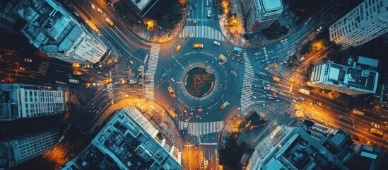 Poster - Aerial View of a City Intersection at Night