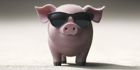 Wall Mural - A cute pig wearing sunglasses looking cool.