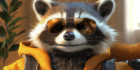 Poster - A raccoon wearing sunglasses and a yellow hoodie.