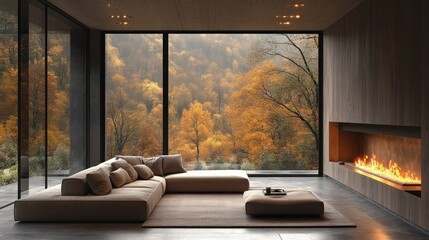 Poster - Modern Interior with Autumn View