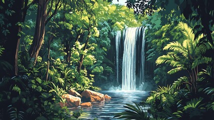 Poster - Lush Jungle Waterfall with Tranquil Pool