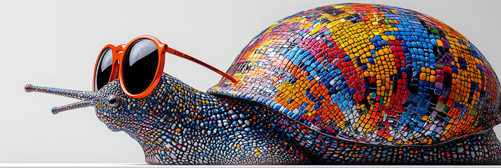 Wall Mural - A colorful snail with a mosaic shell and sunglasses.