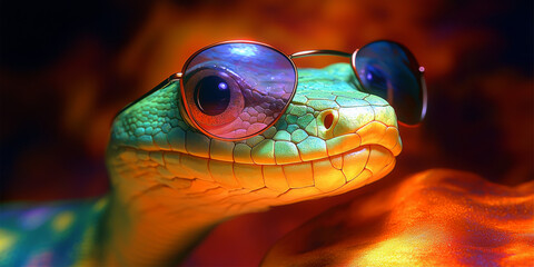 Wall Mural - Cool snake wearing sunglasses.