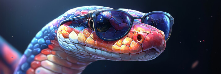 Wall Mural - A colorful snake wearing sunglasses looks cool.