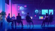 © abangaboy - Business Meeting in a Modern Office with Neon Lights and Data Analytics
