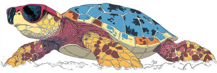 Wall Mural - A cool sea turtle wearing sunglasses.